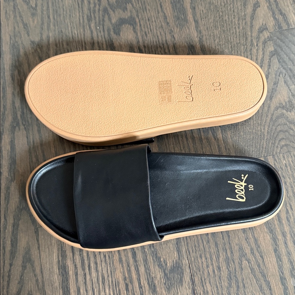 Beek Black Leather pelican Slide Sandals 10 - Picture 4 of 4